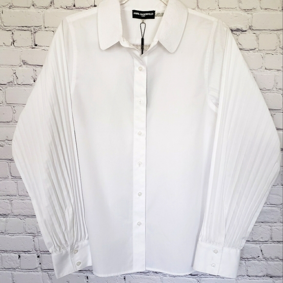 KARL LAGERFELD Long Pleated Sleeve Button Down White Shirt—NWT—M - Picture 8 of 14